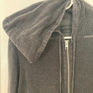 All Saints Slim Fit Charcoal/Washed Black Stafford Zip Hoody Men's M Cardigan